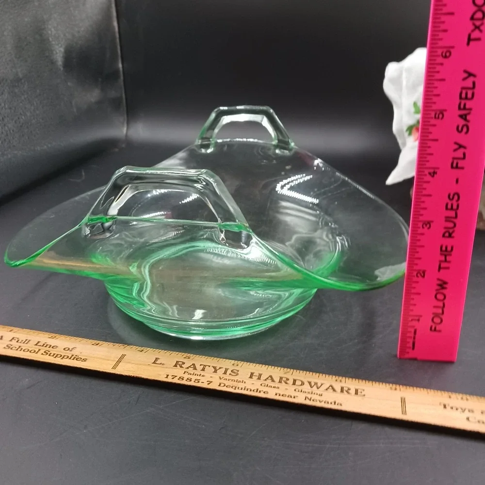 Imperial Glass Co. Uranium Green Molly Rolled Edge Bon Bon Dish Muffin Tray